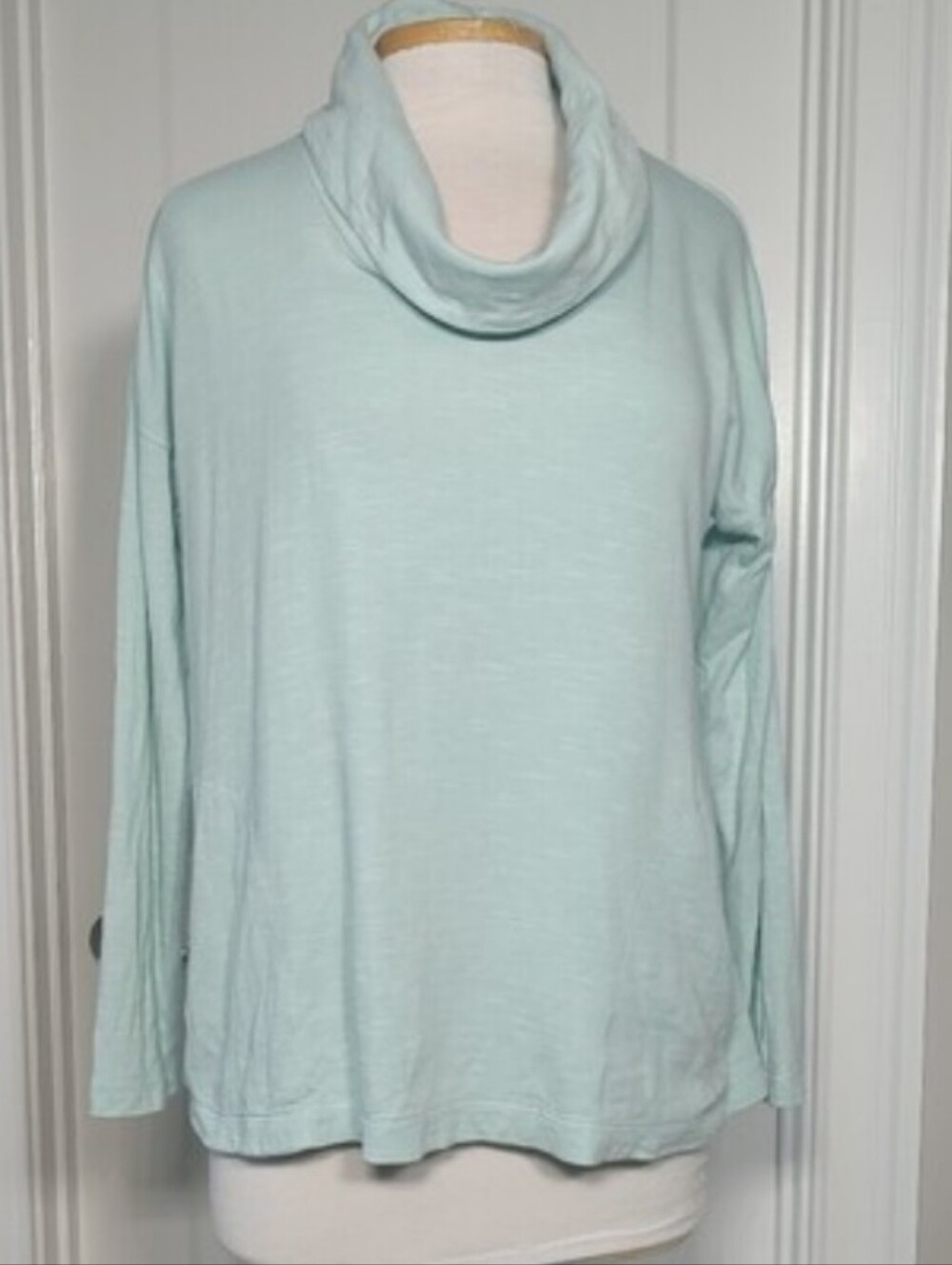 Pure Jill Double-Face Cowlneck Top in Light Green, Petite Small Size #slubknit